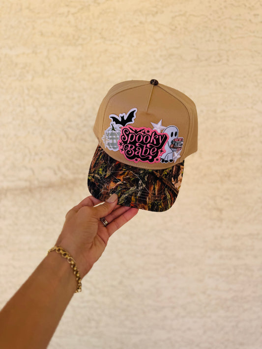 BOO-SPOOKY BABE GHOSTIE 4-vintage CAMO canvas snapback