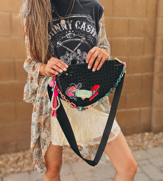OO-WRANGLER U PINK BASS BABE - Woven SADDLEBAG CROSSBODY