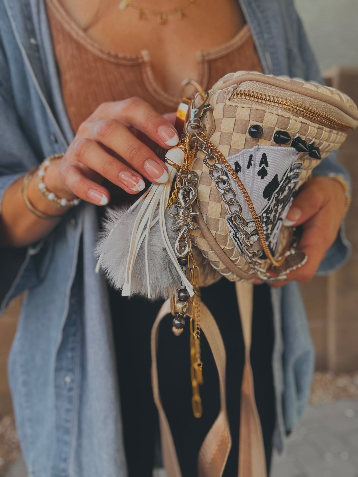 FC-Yee has silver babe +handmade charms checkered OG+PHOENIX BAG
