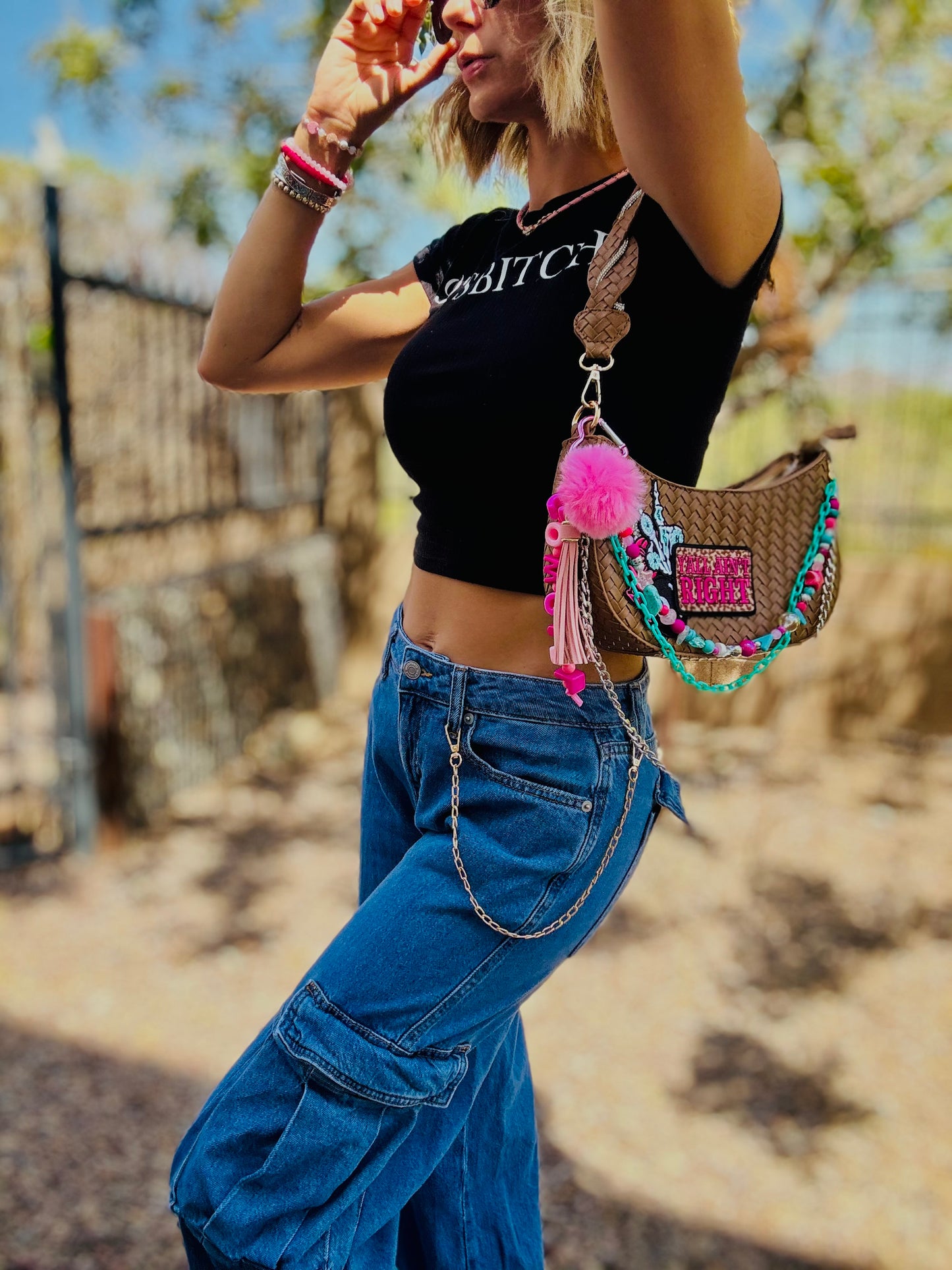 CC-  Yall ain’t right neon + Braided modern Shoulder Bag￼ *THE SAMANTHA** 2 straps