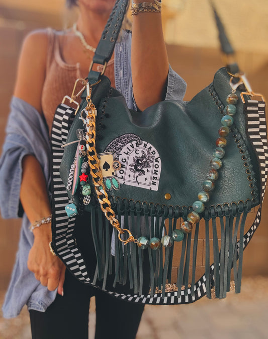 FC-long live rad women + AUTHENTIC UPCYCLED BUTTON- crossbody strap included** The Jerome**