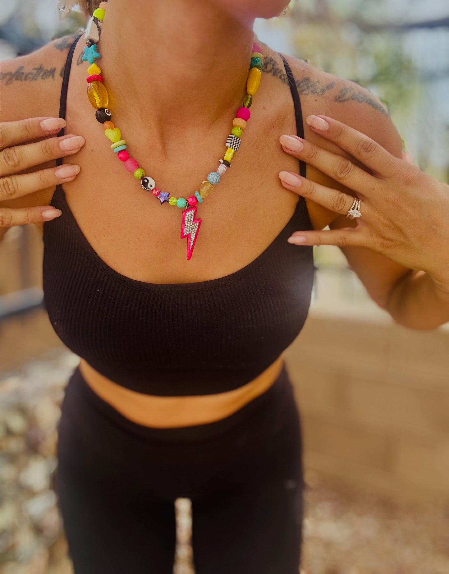 NC- The whimsical Bolt #1 +Handmade chunky beaded necklace