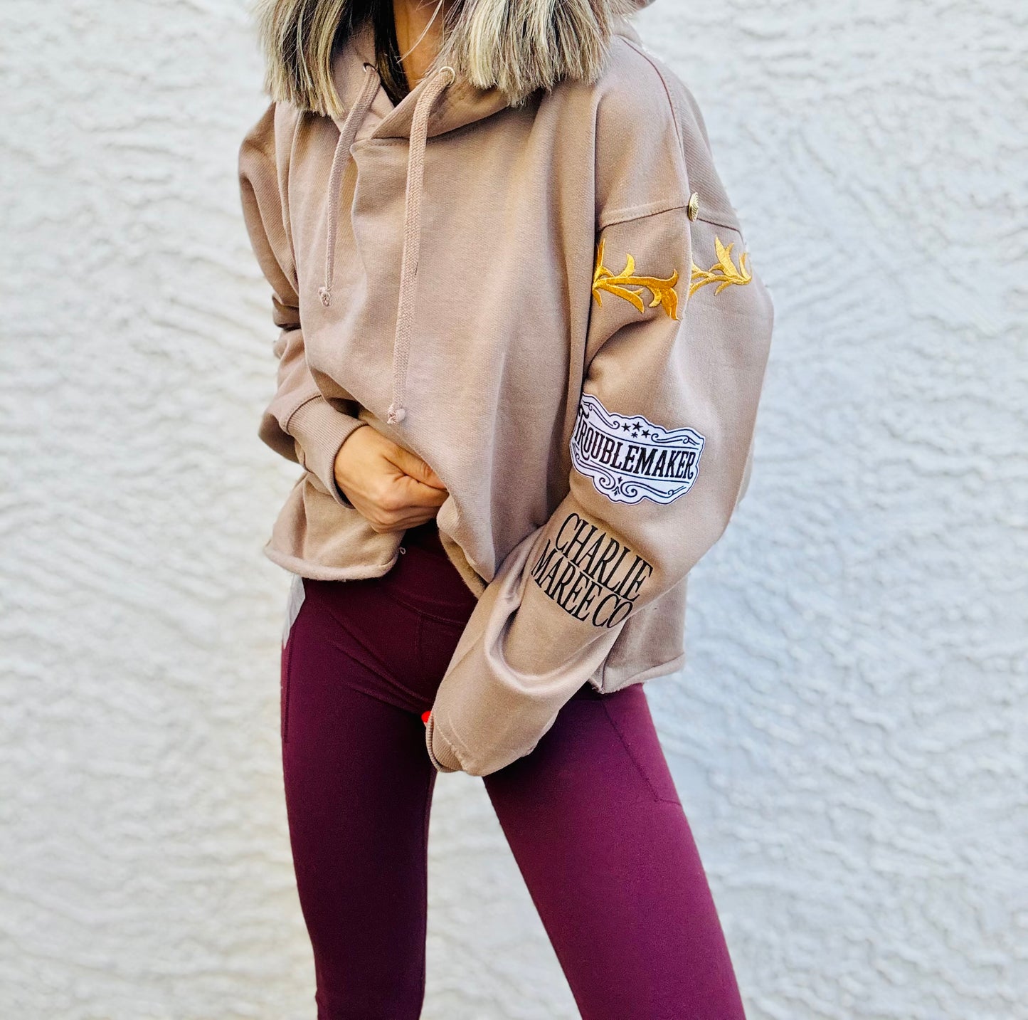 BBH-Betty Button Hoodie-Tan TROUBLE