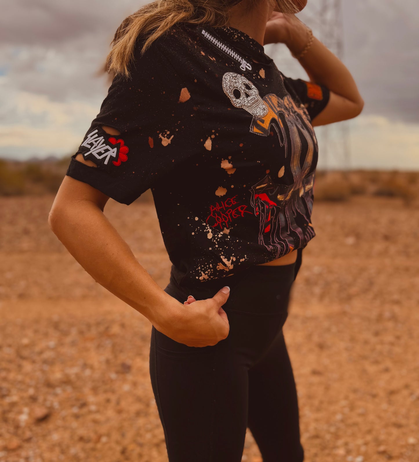 VT- band tshirt with rhinestone skull-Vintage Black TSHIRT