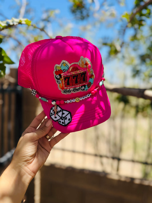 RTS- 777 LET THEM+ upgraded handmade beaded chain by cm co. +Traditional foam SnapBack trucker