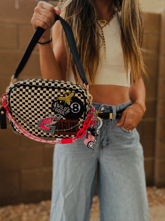 BF- DUAL Darlin bombshell babe + wild soul vintage black checkered premium OG+ PAGE BAG
