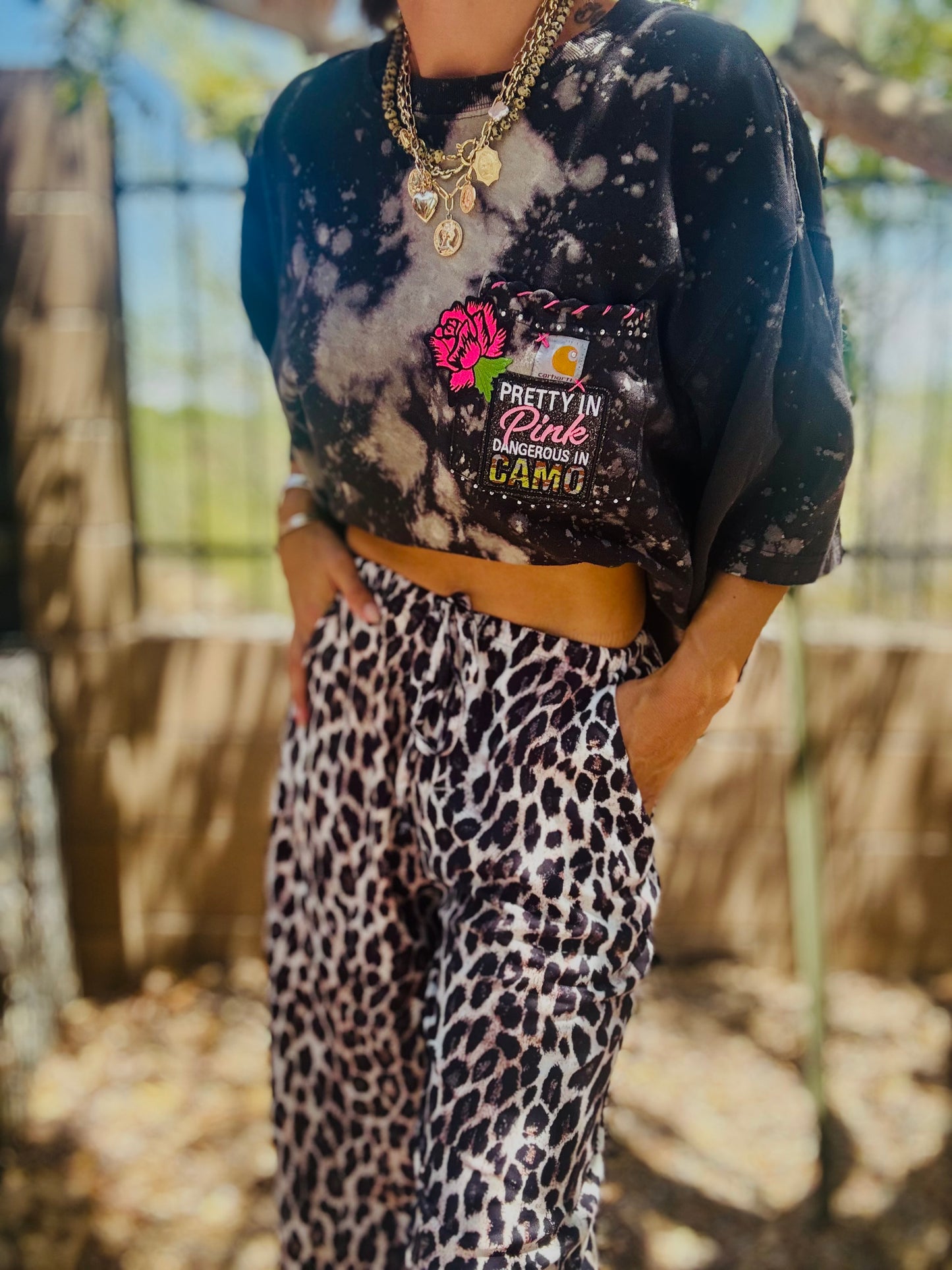 TEE-  pretty In pink dangerous in camo -HUSBAND POCKET SHIRT - XL