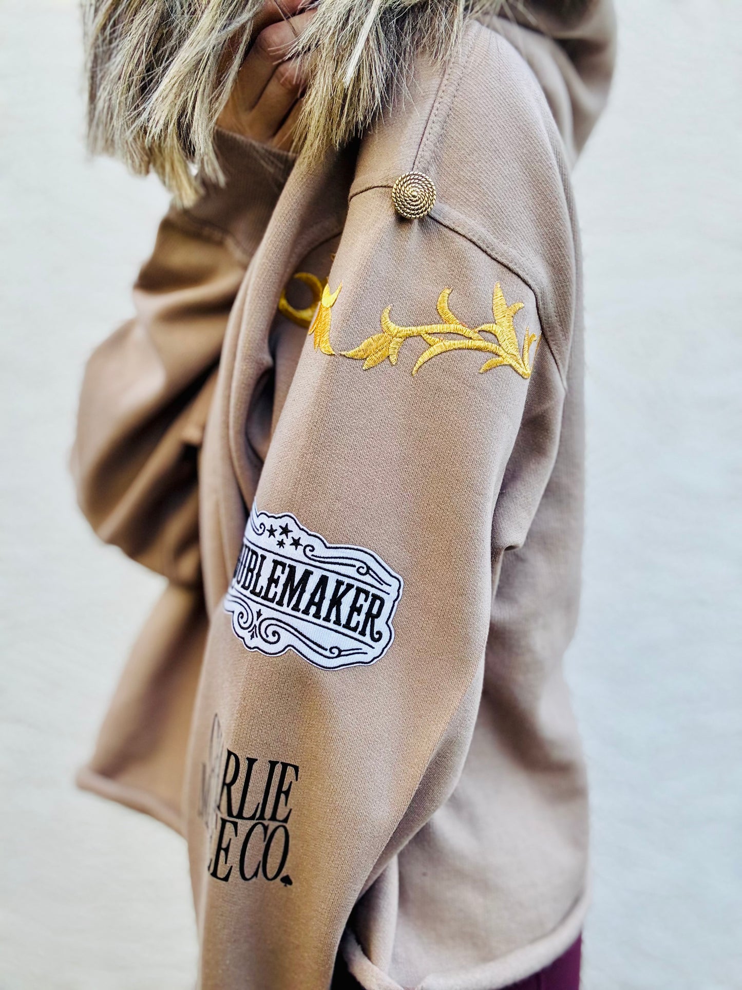 BBH-Betty Button Hoodie-Tan TROUBLE