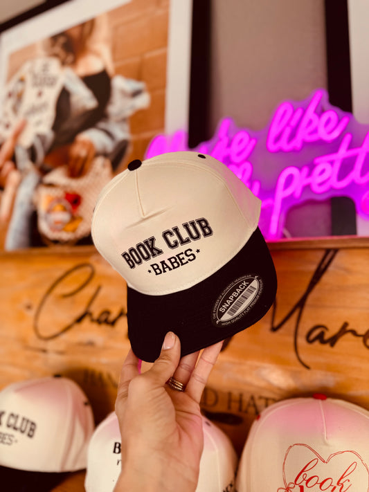 BCJ- BOOK CLUB BABES -vintage full canvas panel trucker to tone, cream and black