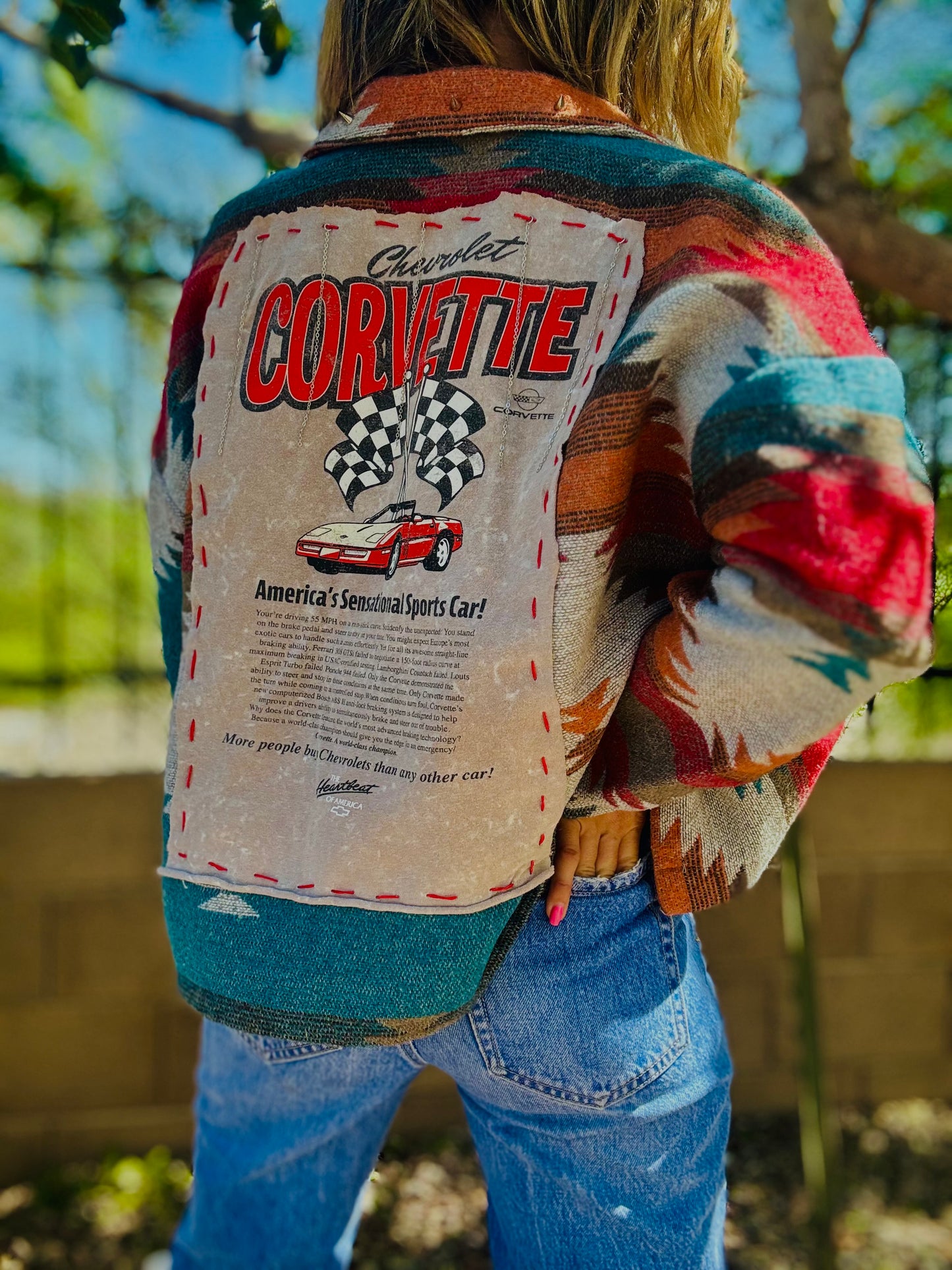 CD-retro car jacket - Size Small thick Aztec blanket loose crop fit
