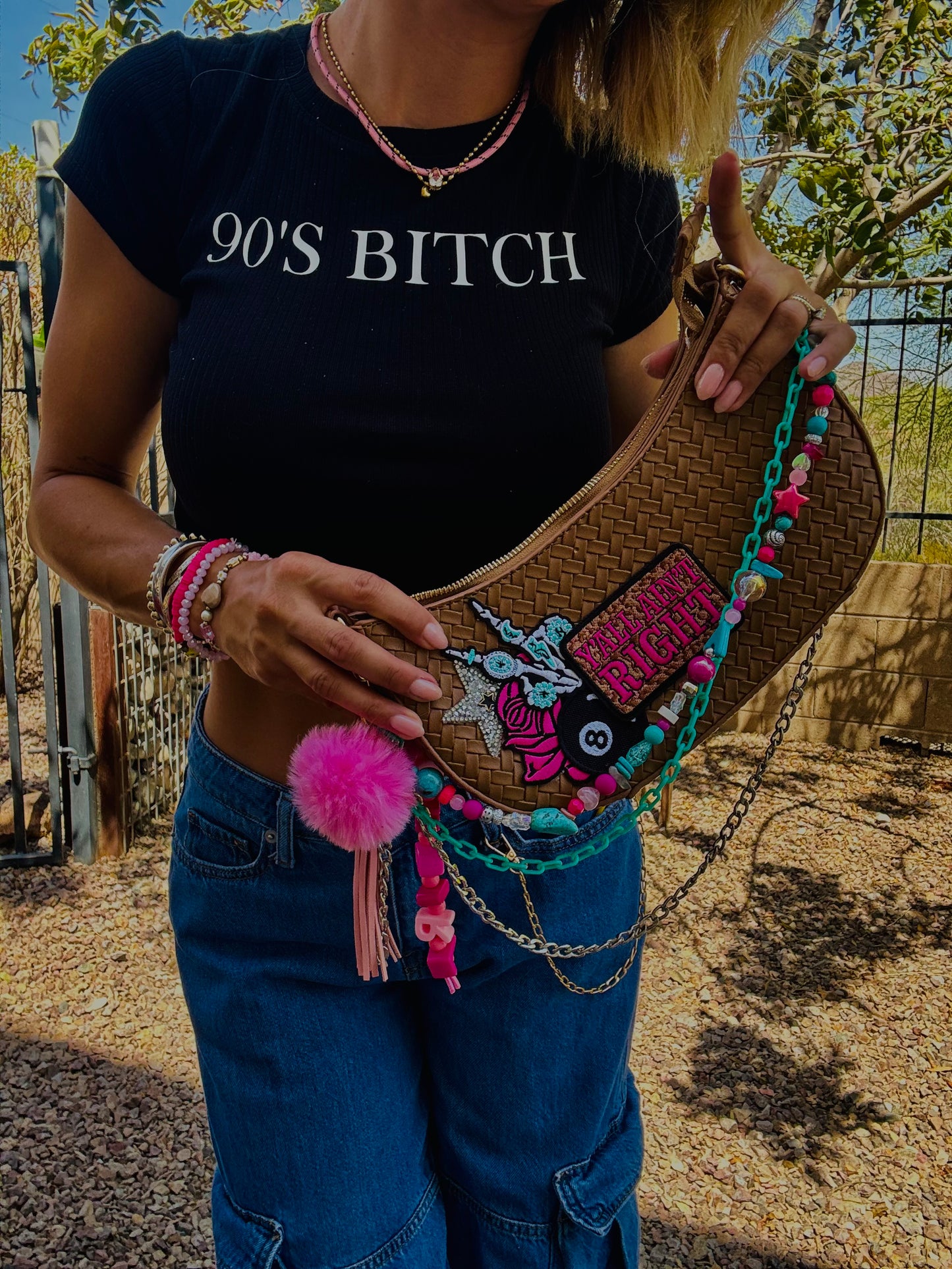 CC-  Yall ain’t right neon + Braided modern Shoulder Bag￼ *THE SAMANTHA** 2 straps