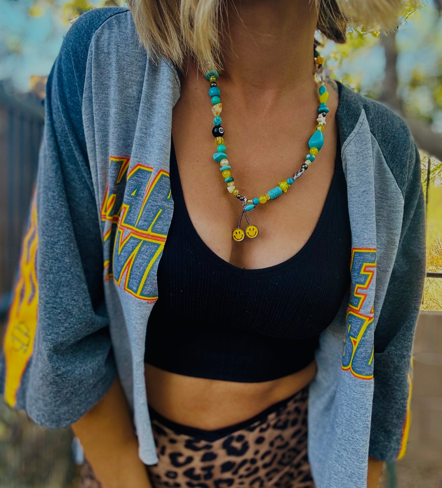 NC-smiley cherries +Handmade chunky beaded necklace
