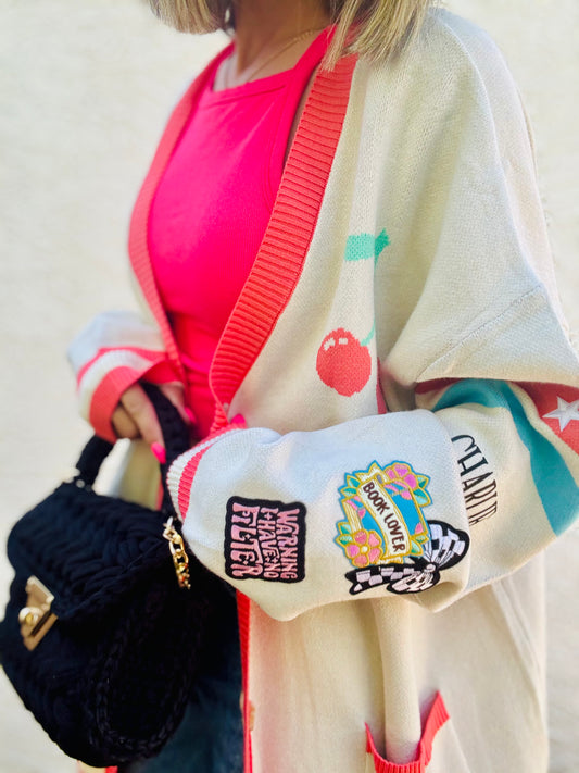 BBH-CHERRY BOMBER CARDIGAN +book lover warning I have no filter + CM CO. babes