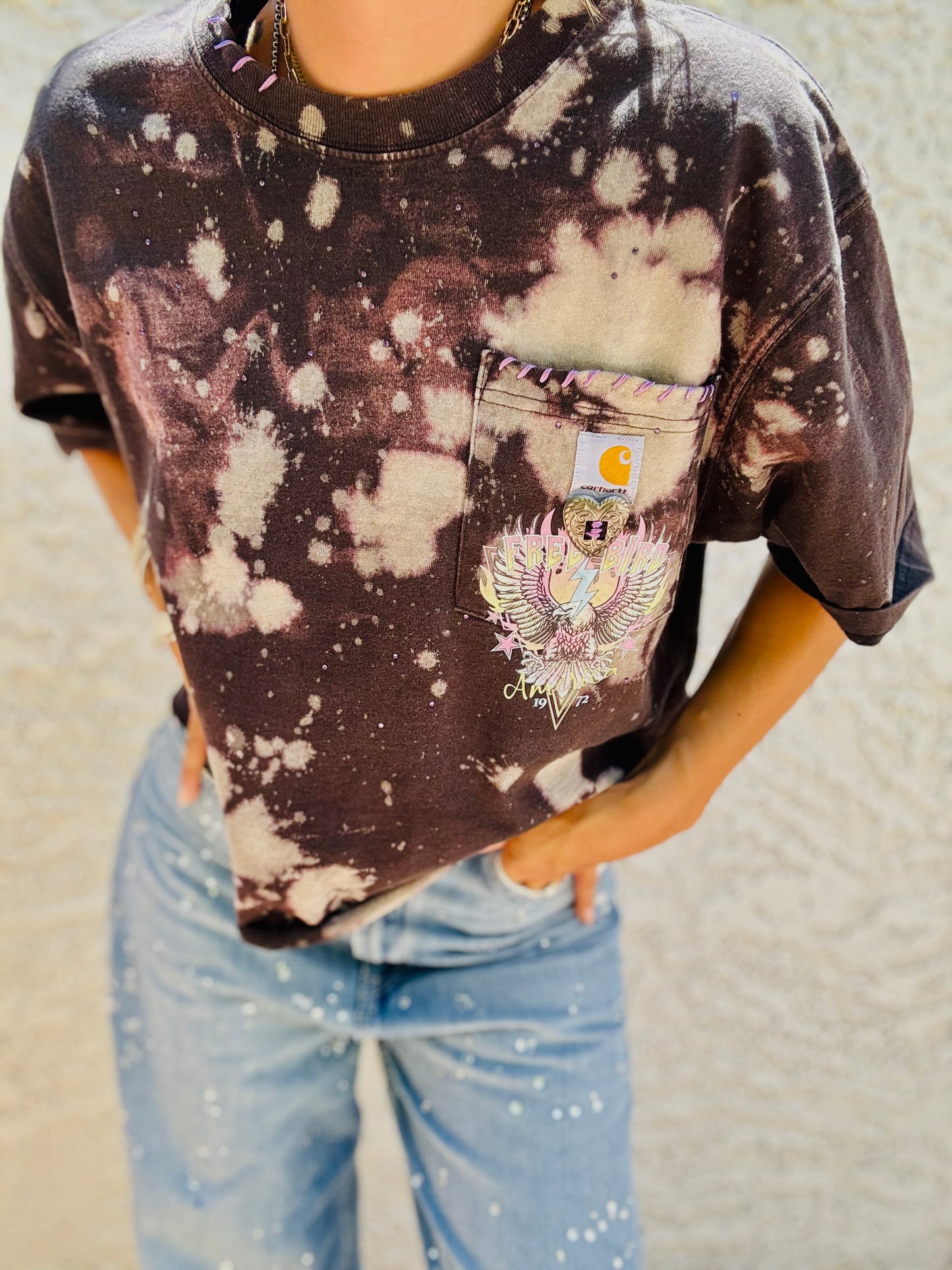 TEE- free eagle purple   HUSBAND POCKET SHIRT - MENS MEDIUM  CUT