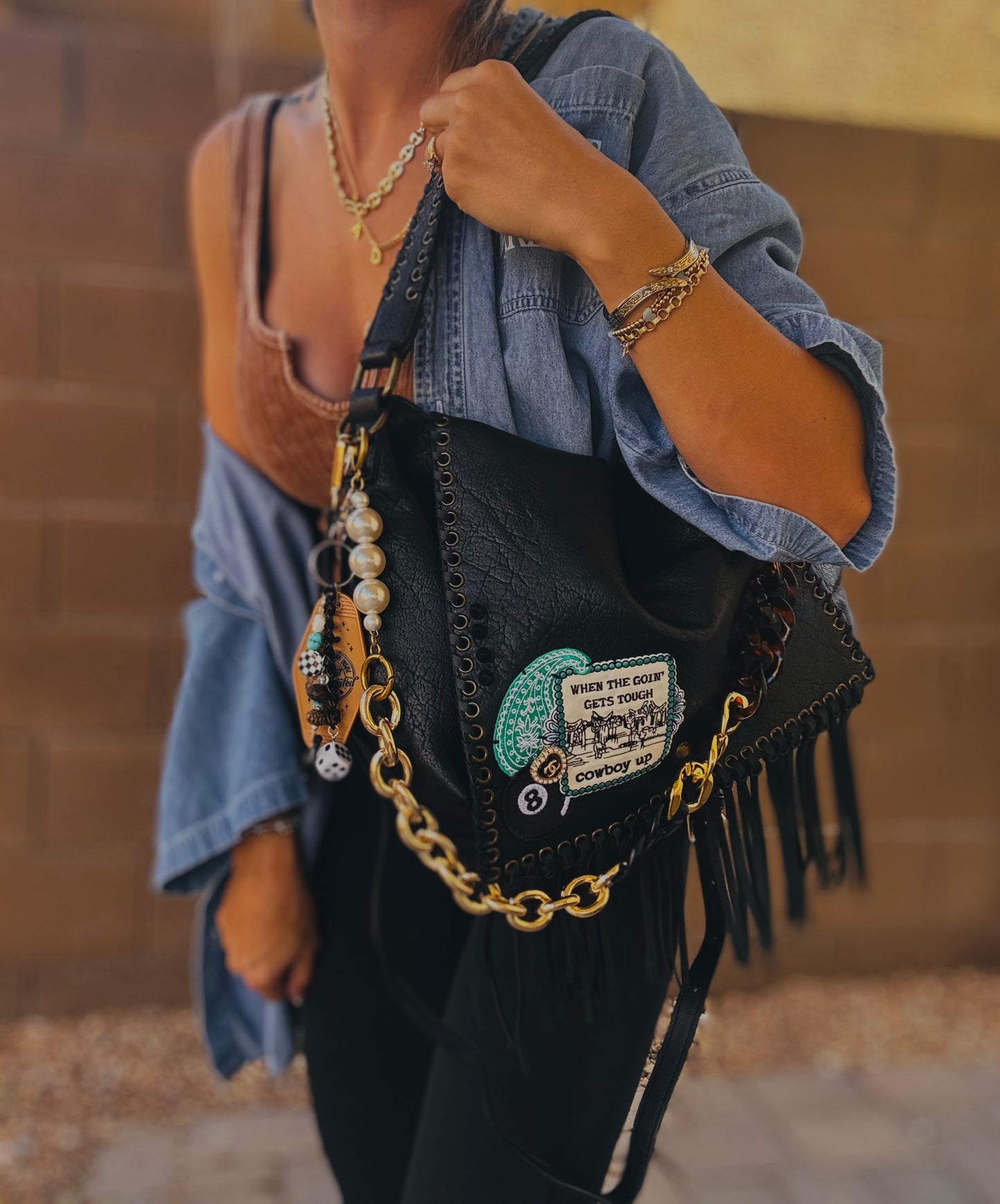 FC-when the going gets tough+ Authentic Upcycled button* - crossbody strap included** The Jerome**