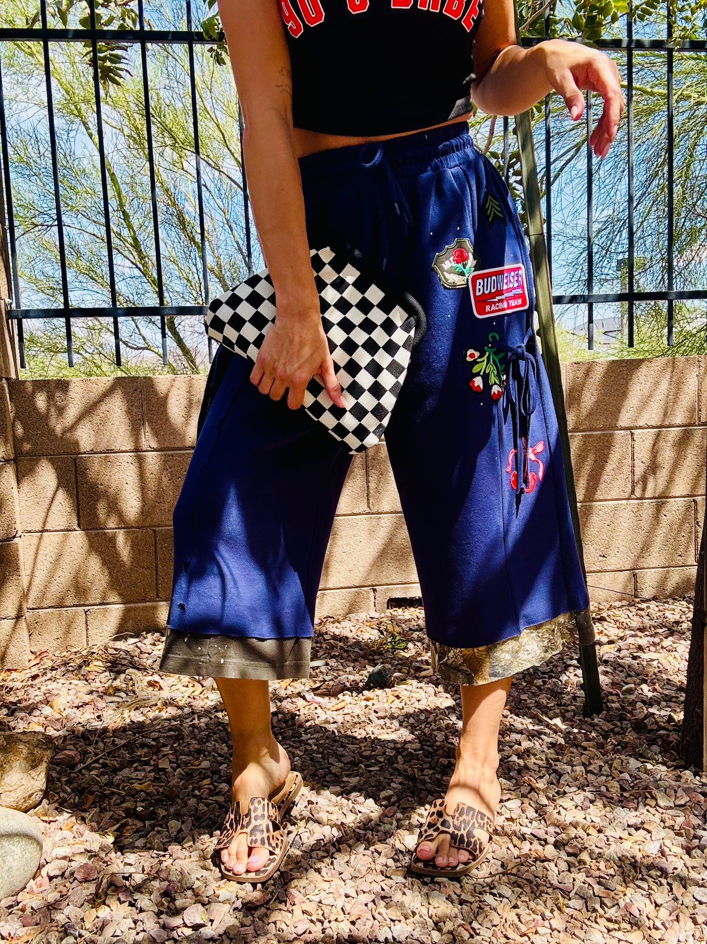 AUG-patched sweat cut offs - SIZE MEDIUM elastic band with draw string run true to sweatpants fit traditional