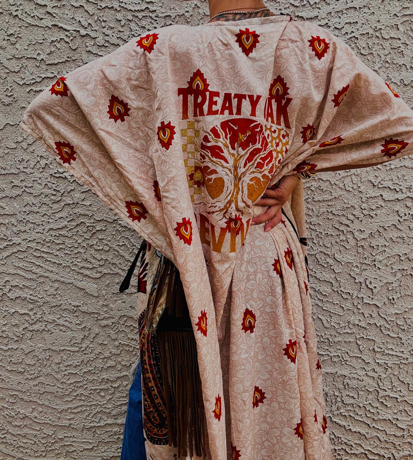 AUG-GORGEOUS SATIN KIMONO WITH COUNTRY BAND, VIBE, HAND RHINESTONE DETAIL.+ SIZE TAGGED OSFM- KIMONO COVER UP