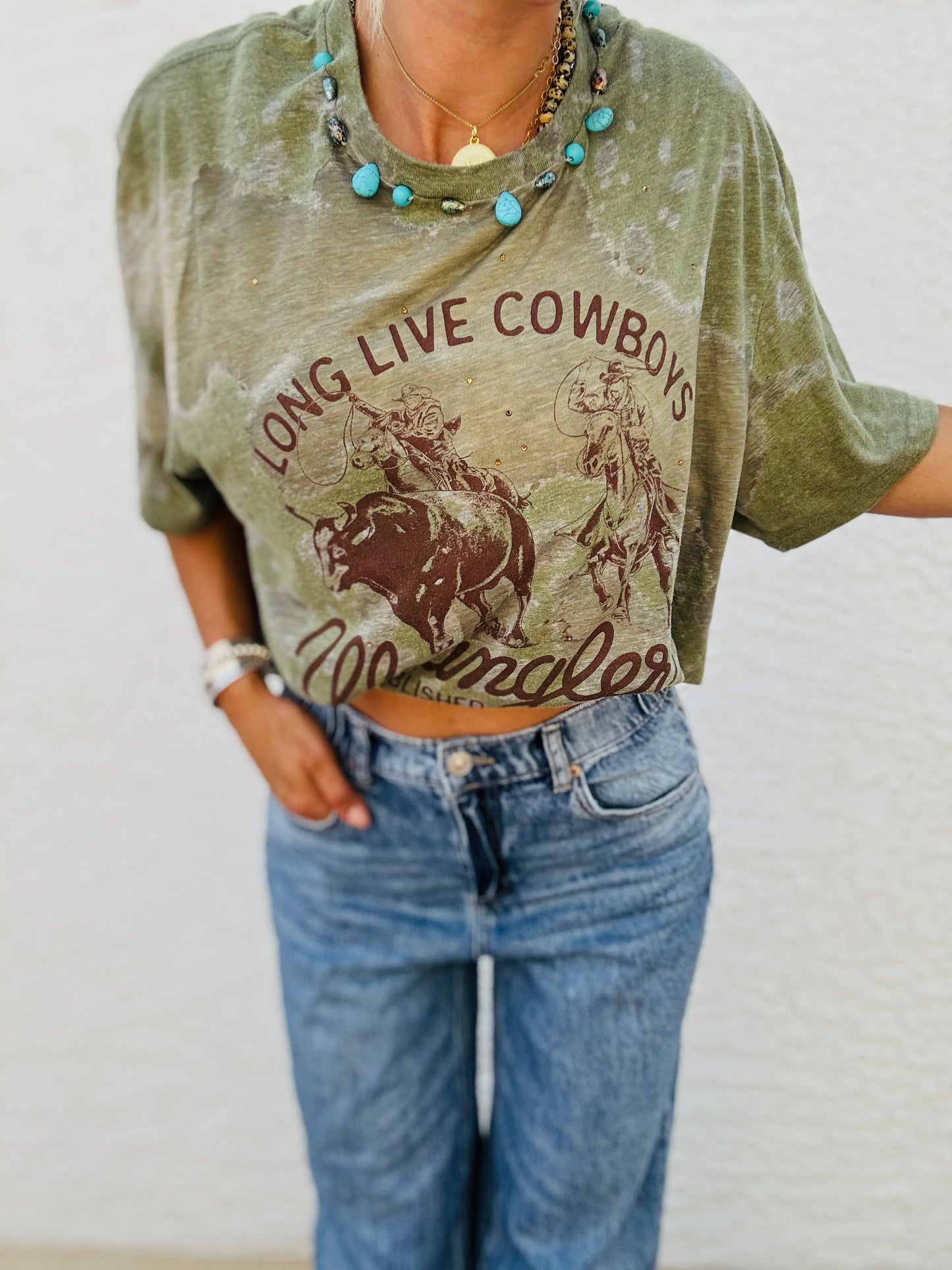 TEE-long live cowboys beaded collar  - DAD TEE XL