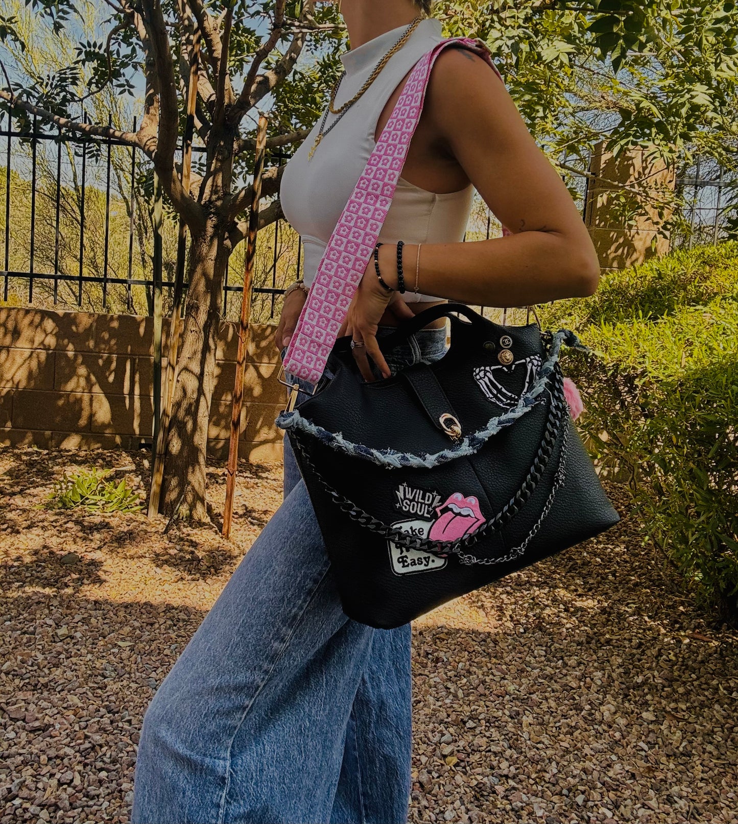 UM - TAKE IT EASY WILD SOUL PINK  STRAP+ elk hide accents +TUCSON ￼** multi straps