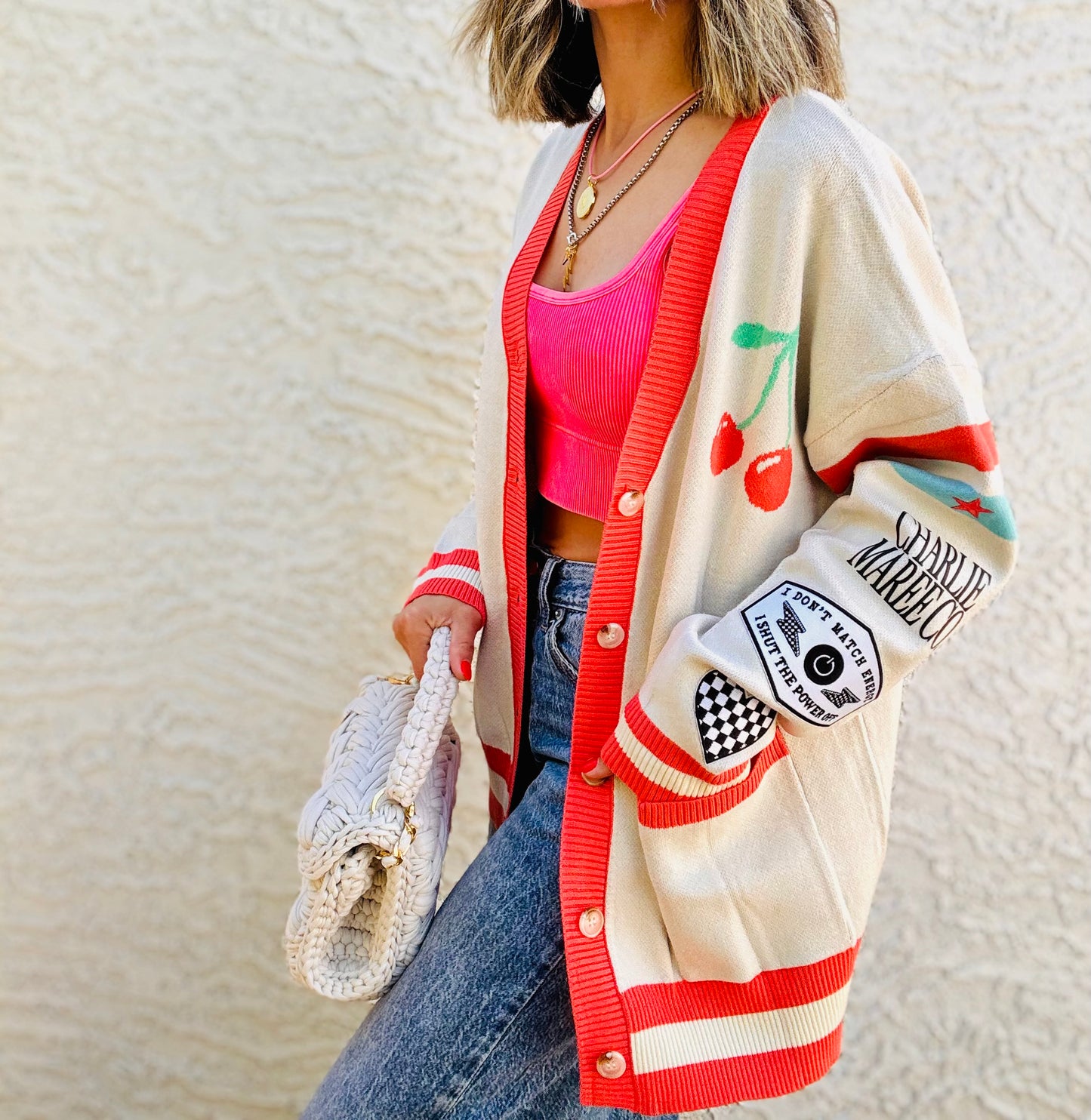 BBH-CHERRY BOMBER CARDIGAN + match, energy, checkered-CM CO. babes