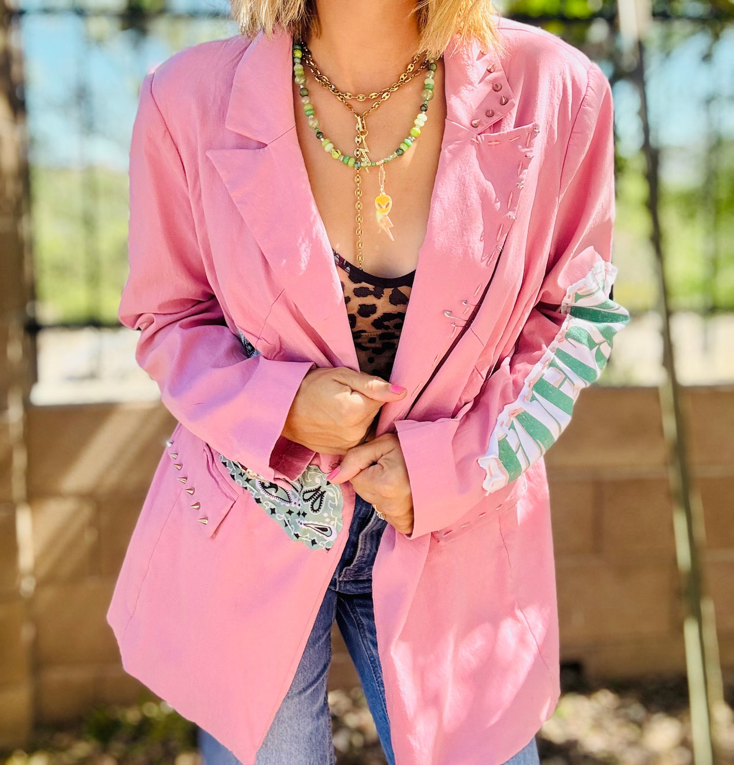 CD-pink and green retro blazer - Size 18 women’s fit blazer - size 18 converted is approx XL-2XL