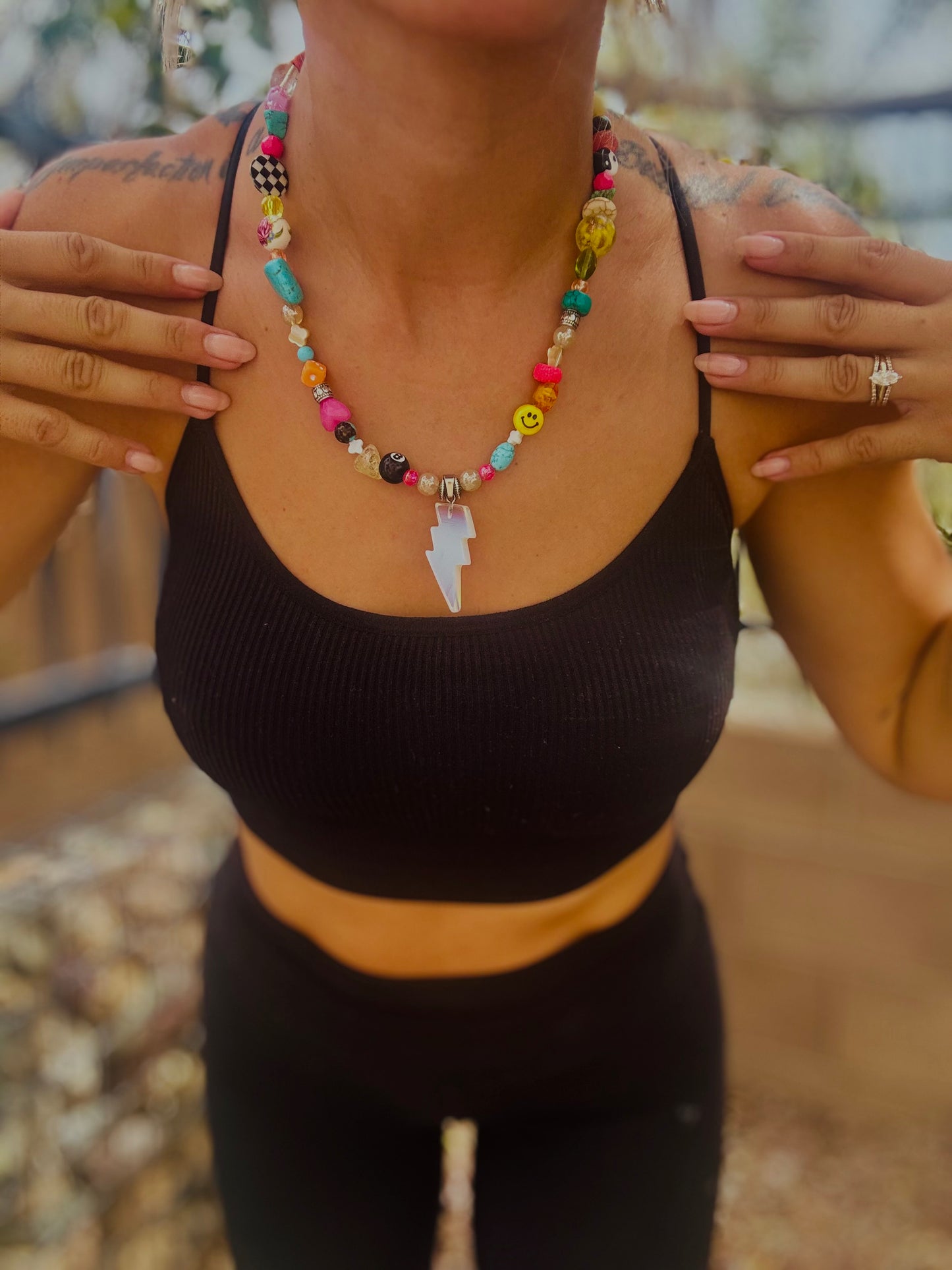 NC- whimsical opal Bolt+Handmade chunky beaded necklace