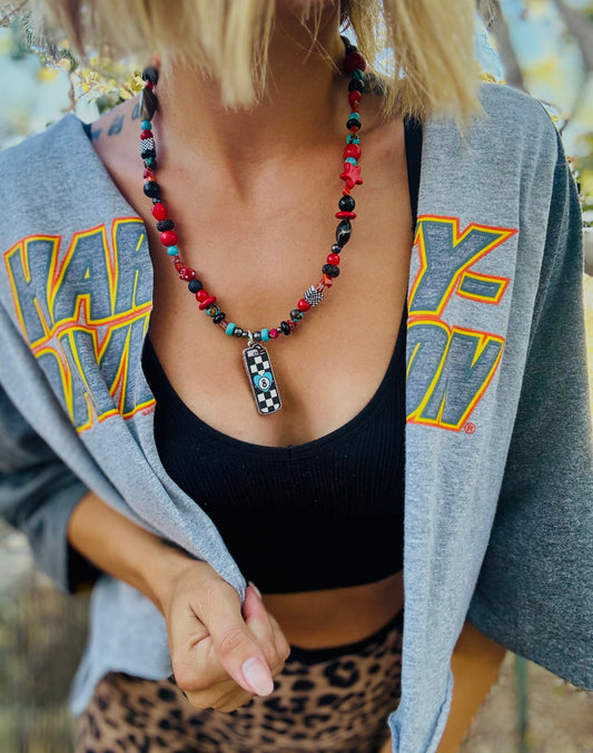 NC-red eight ball lighter+Handmade chunky beaded necklace