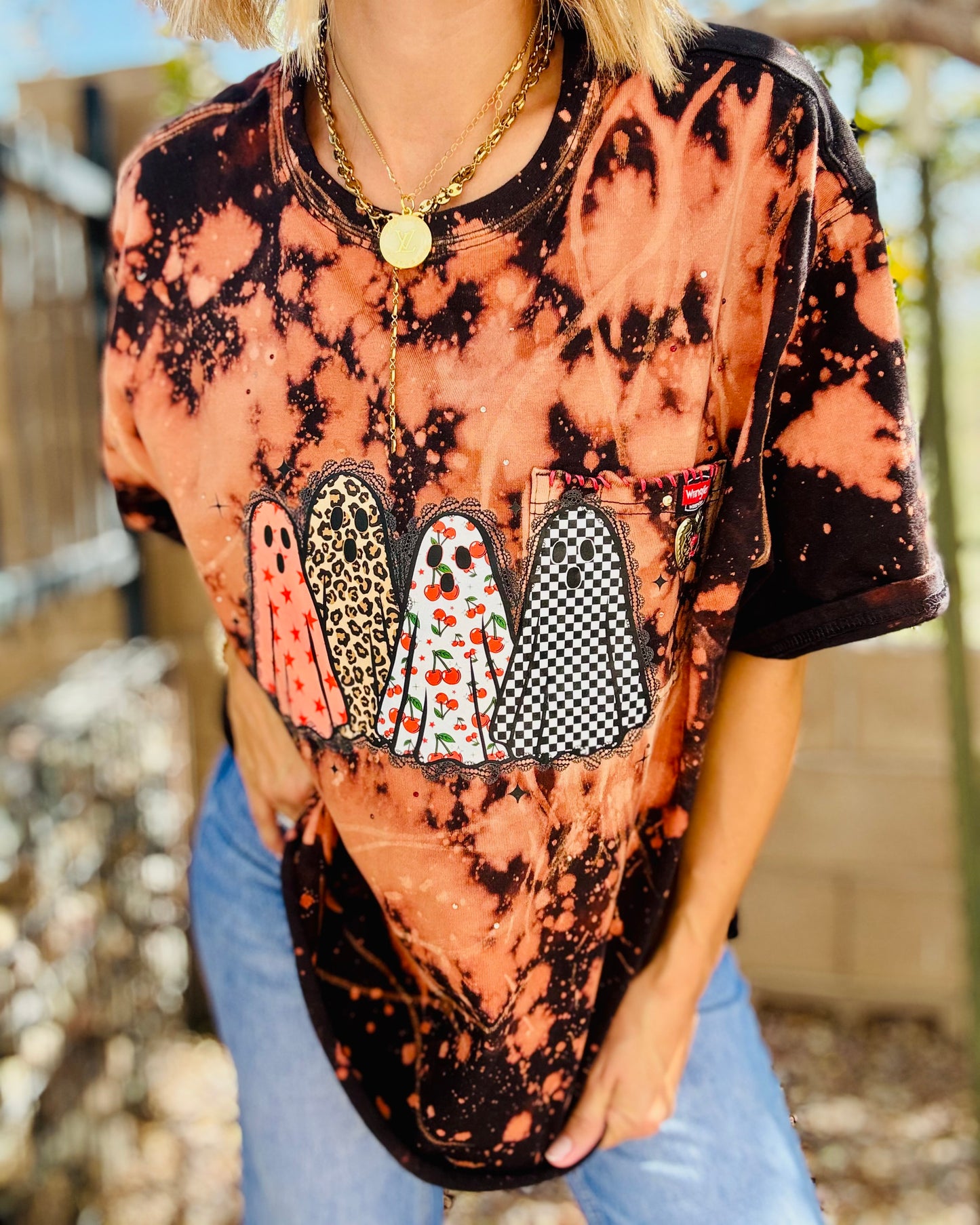 MD- printed GHOSTIES +HUSBAND POCKET SHIRT -2XL Fit more XL CUT CROP