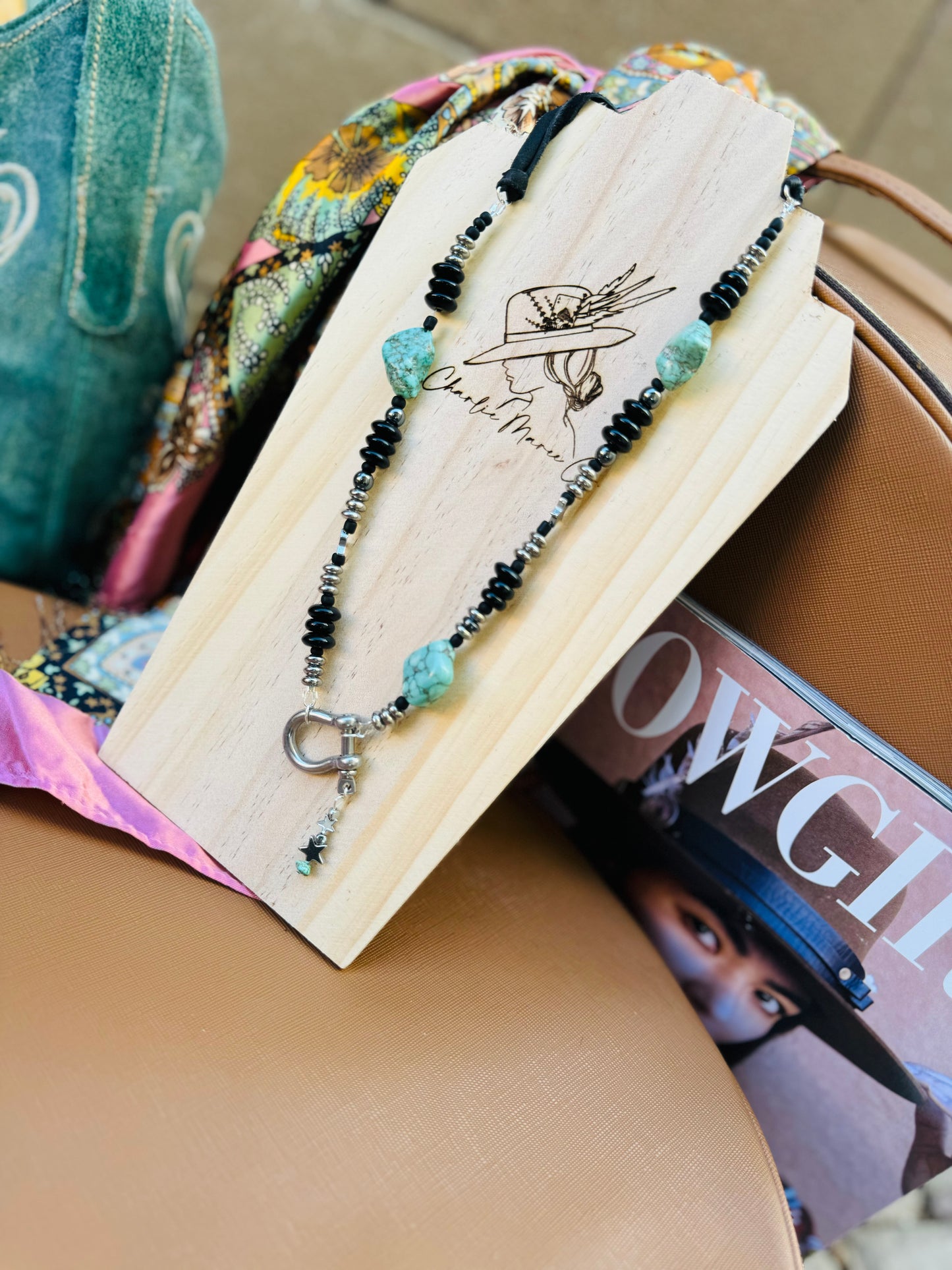 LB-Fallen Star Turquoise Elk Hide Necklace