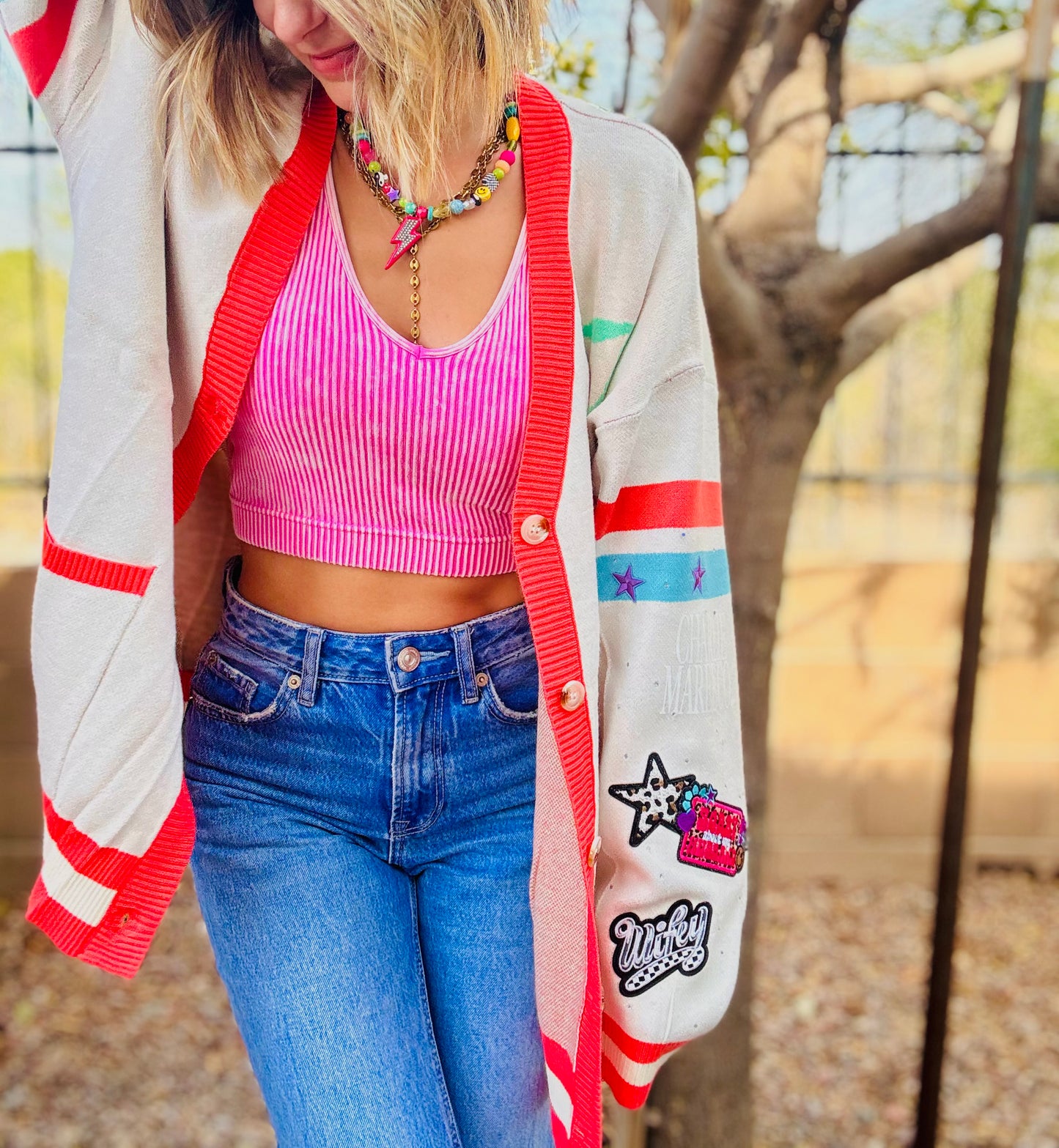 NC-CHERRY BOMBER CARDIGAN + WIFEY SORRY ABOUT MY HUSBAND LEOPARD + LARGE