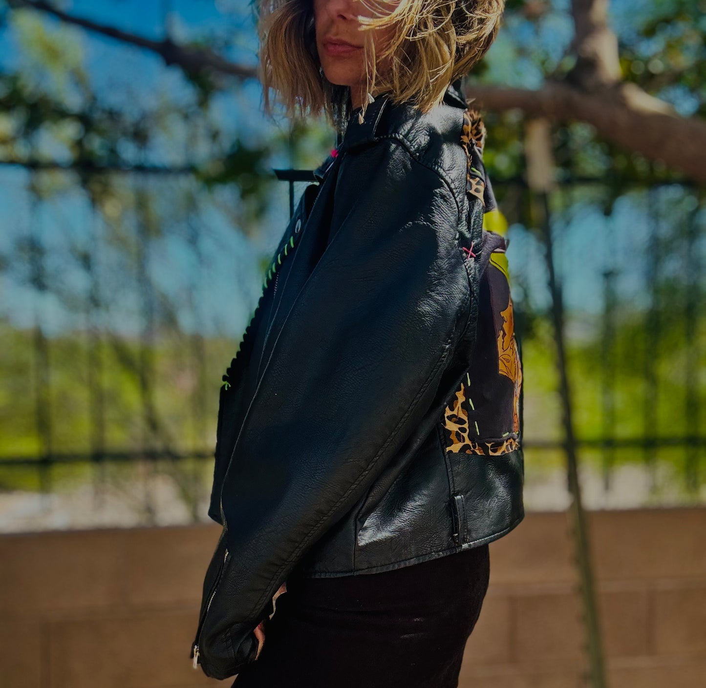 CD-neon book baddie  - Size MEDIUM loose crop leather jacket