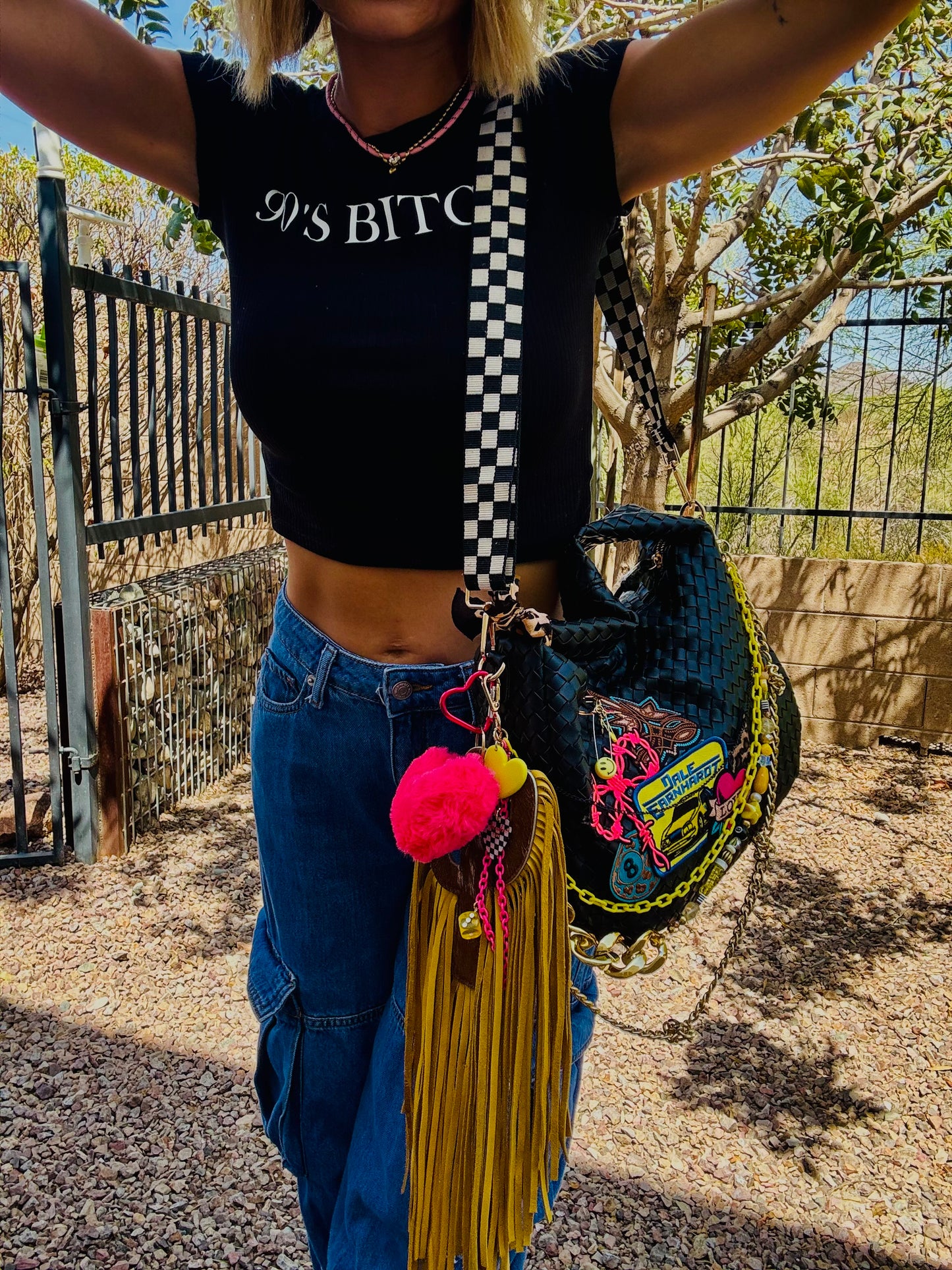 CC- race neon baddie  GENUINE LEATHER CACTUS FRINGE + CHANDLER BAG* comes with 2 straps worn 3 ways