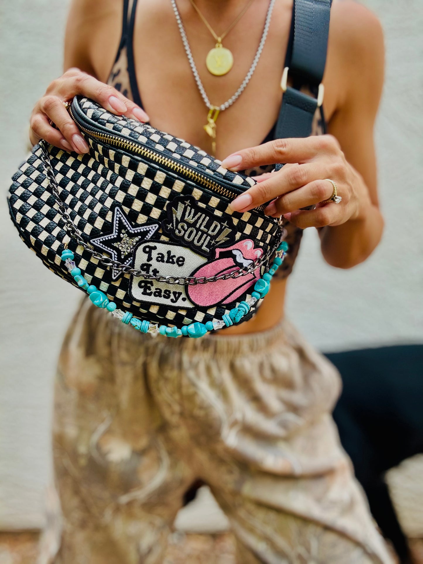 AUGBAG- take it easy Wild soul OG handmade beaded chains pink vibes 1 + PHOENIX BAG black checkered
