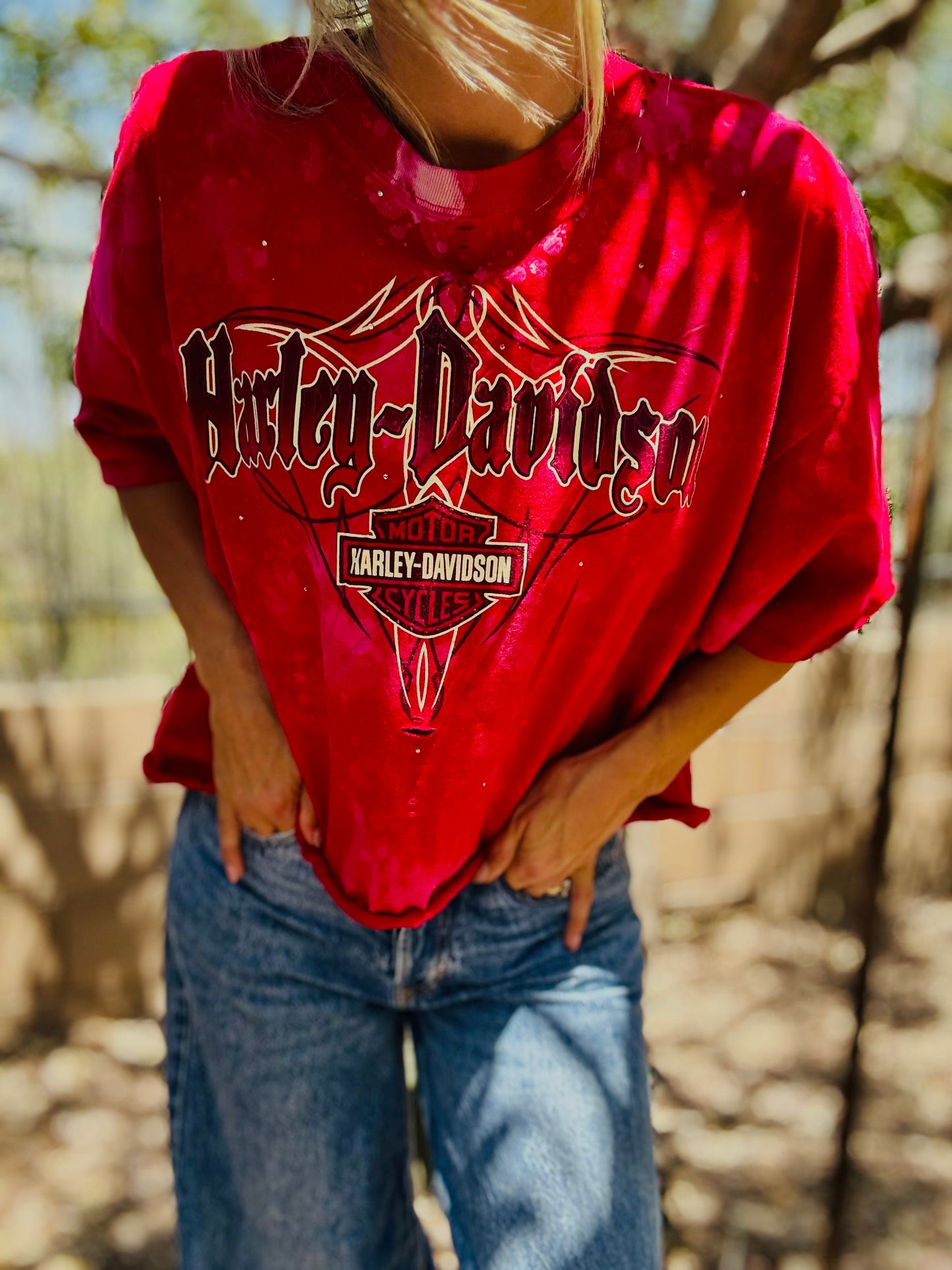 HD-AUTH TAG VINTAGE HD RED THUNDER MOUNTAIN - MENS 2XL ( cut a little smaller fit like XL wide)
