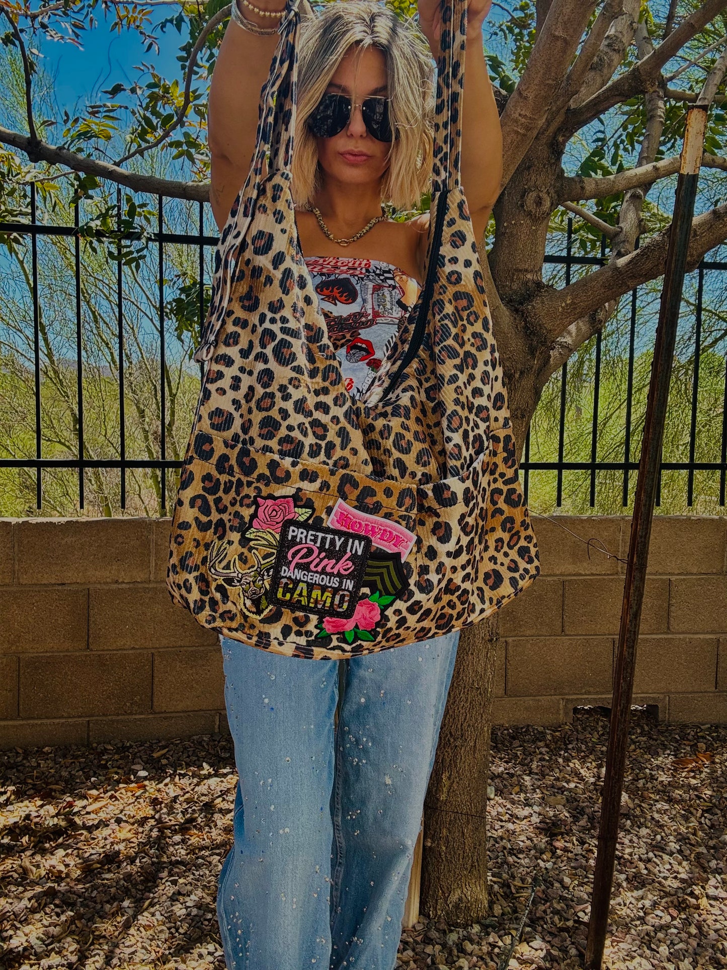 RTS-PINK pretty in camo deer  - Light corduroy hobo tote strap buckle pocket fronts