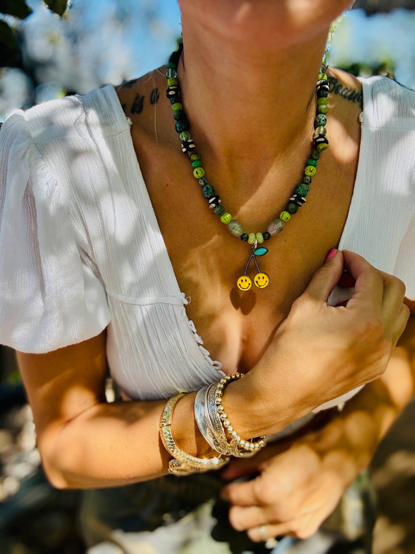 NC-smiley cherries +Handmade chunky beaded necklace