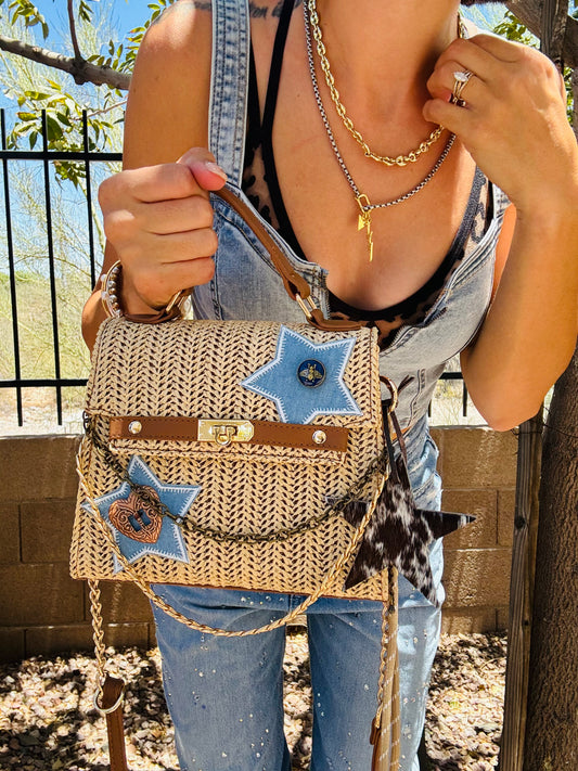RG- VINTAGE BEE DENIM AND CONCHO￼+ THE BLAIR STRAW SUMMER MINI