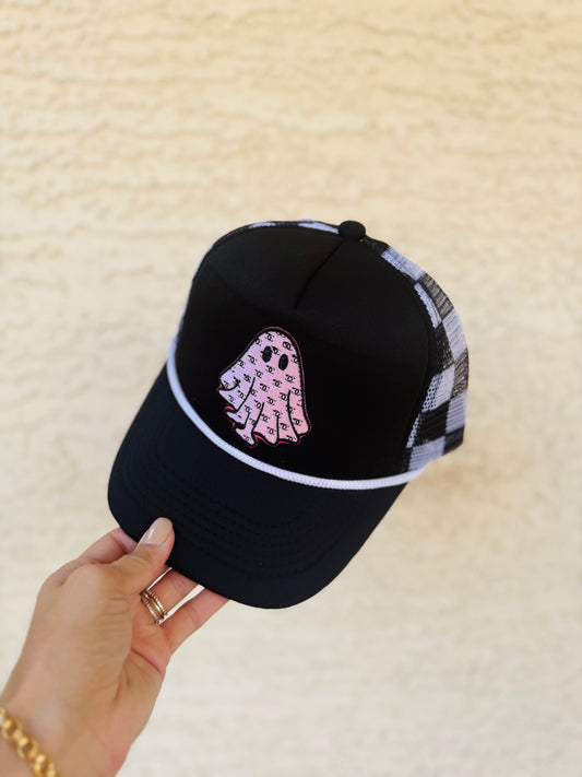 BOO-pink boojee ghost - checkered foam snapback