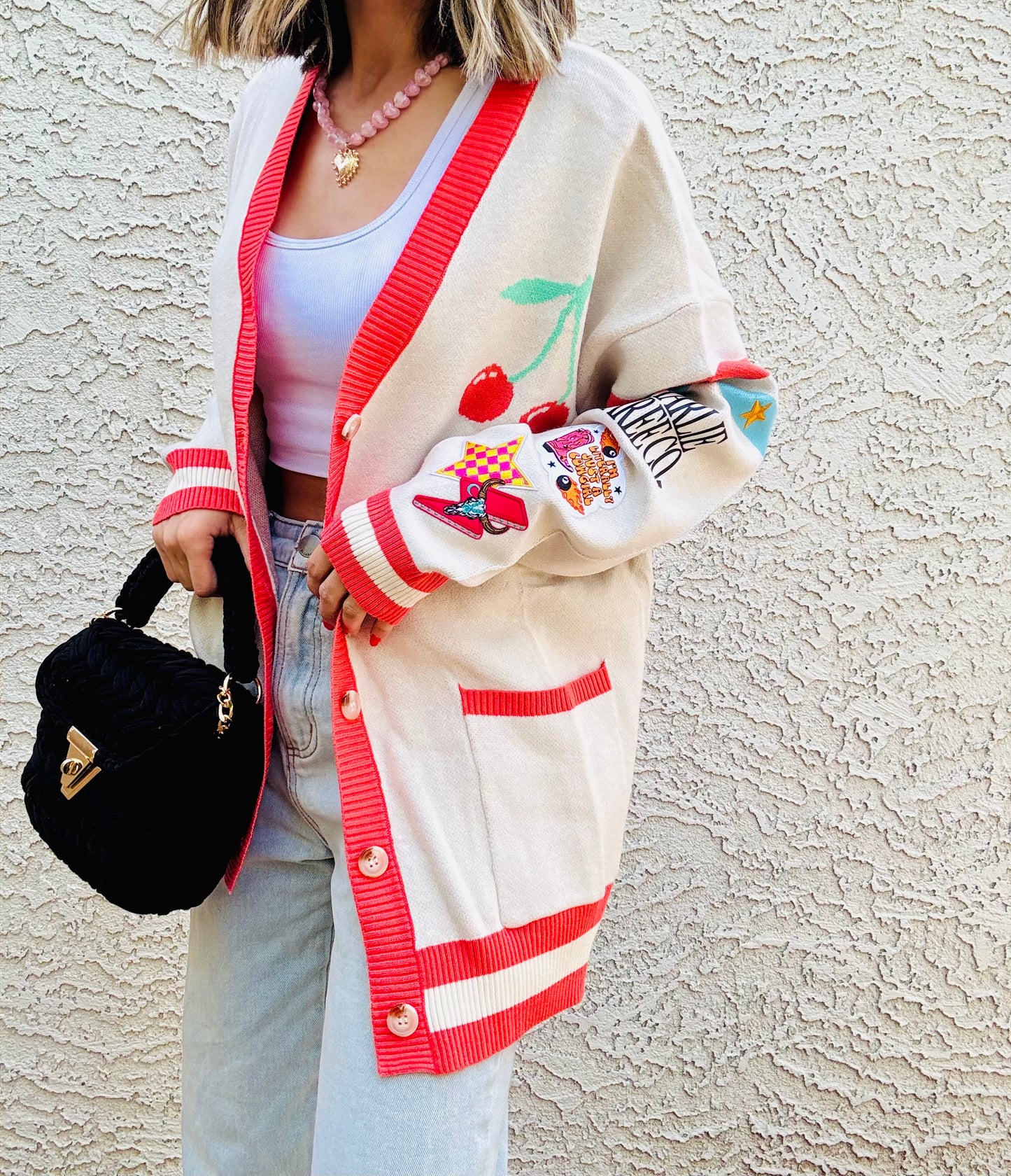 BBH-CHERRY BOMBER CARDIGAN + i’m literally just a cowgirl, pink bull skull+￼ CM CO. babes