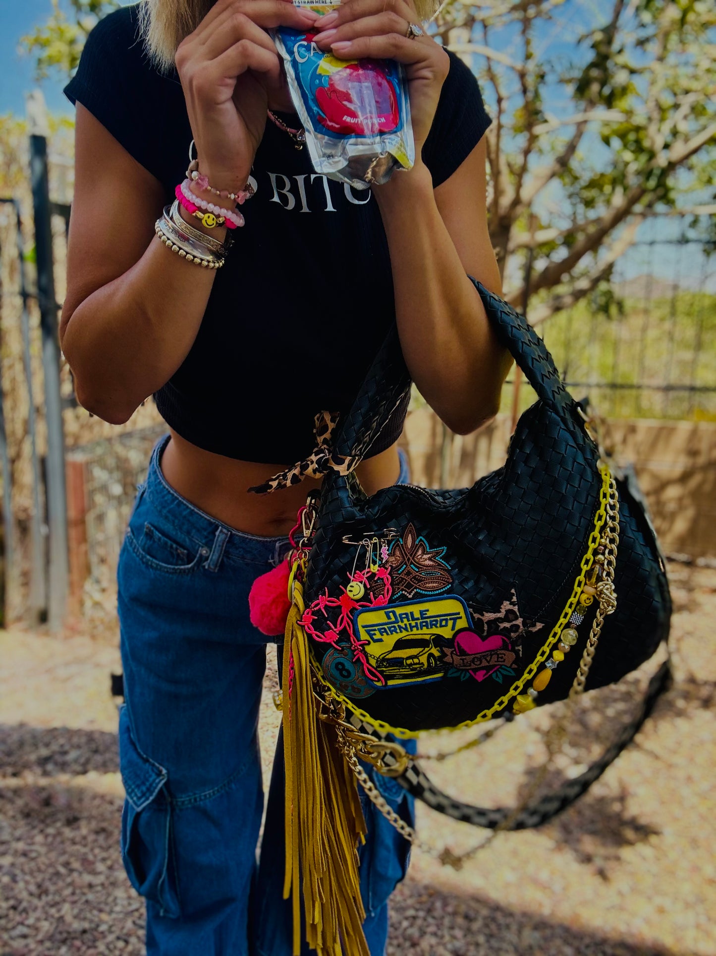 CC- race neon baddie  GENUINE LEATHER CACTUS FRINGE + CHANDLER BAG* comes with 2 straps worn 3 ways