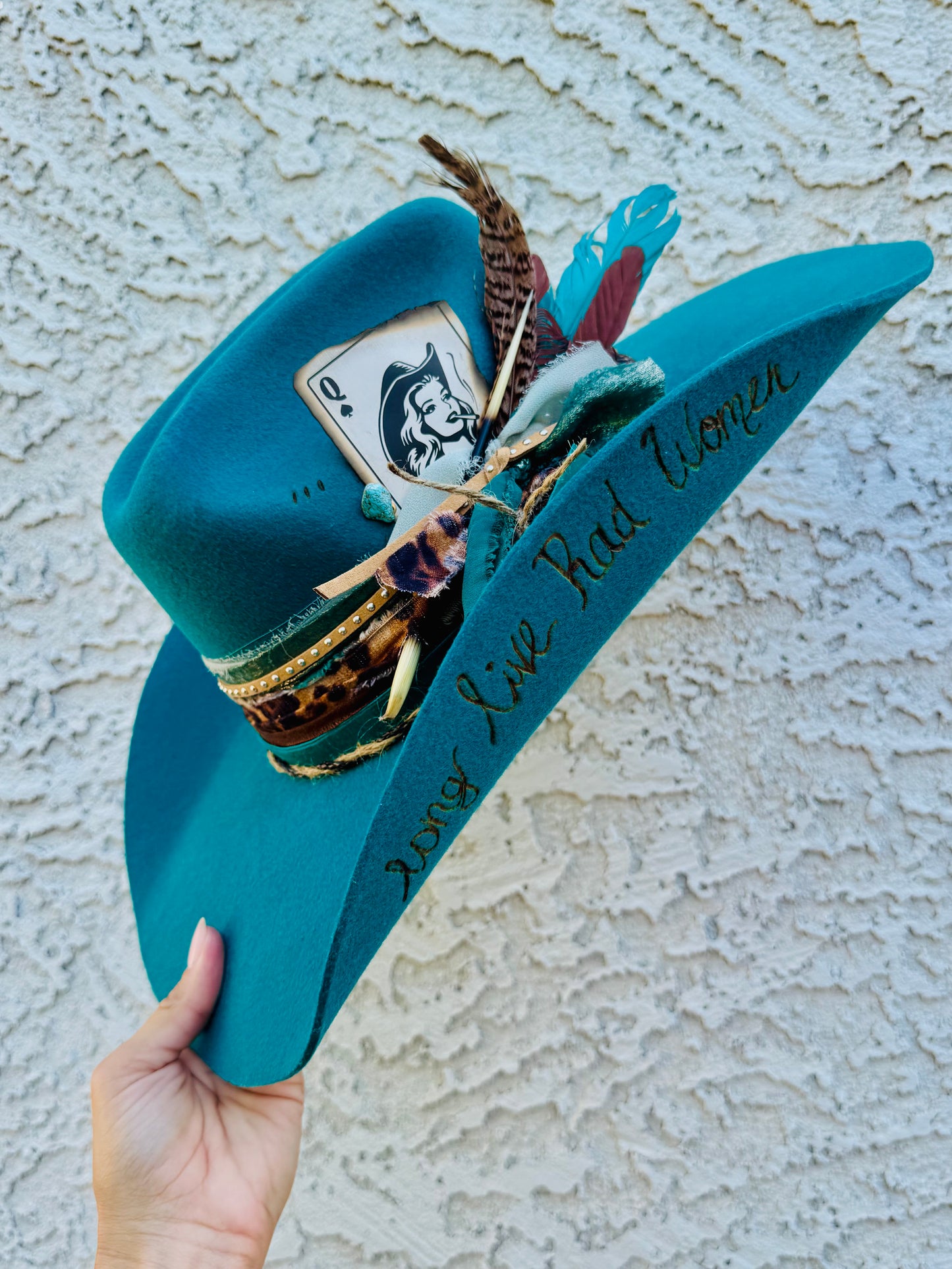 NU-long live rad women teal green  -Traditional Cowboy fit American Hat Co. felt Medium adjustable