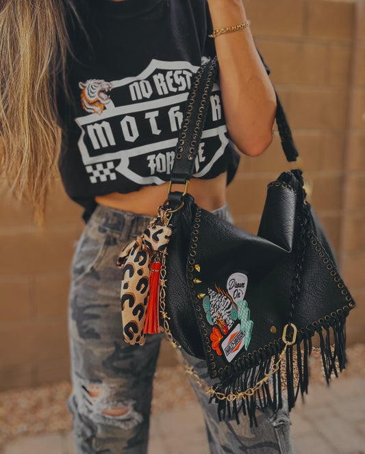 OO-BIKE BABE DREAM ON - BLACK FRINGE crossbody strap included