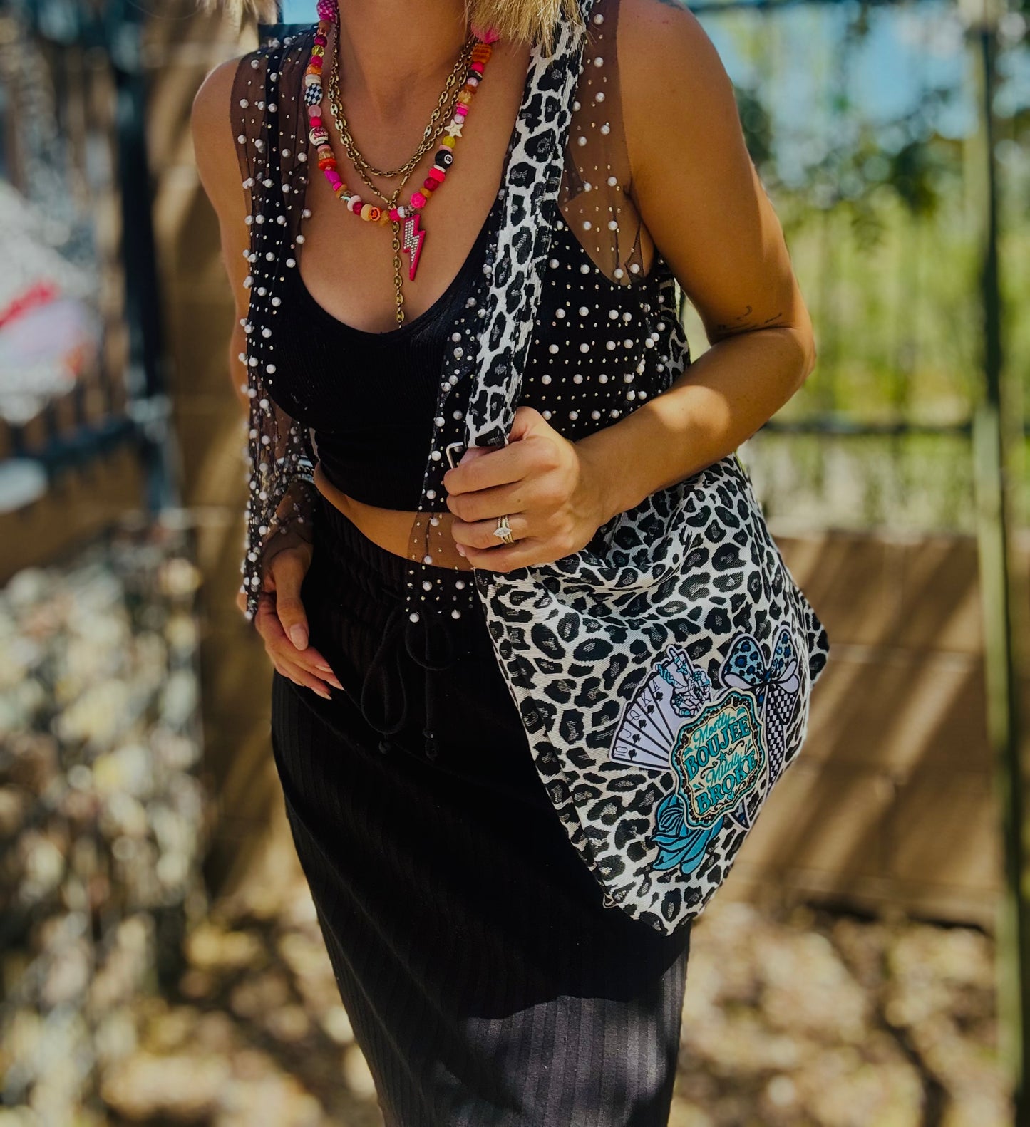 RTS-mostly boujee Mindy broke - light leopard fabric tote