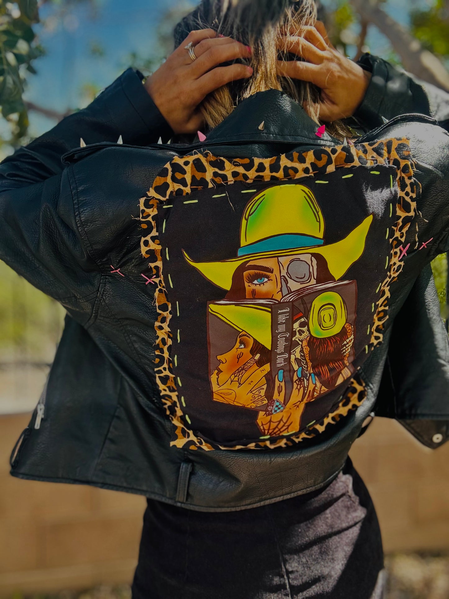CD-neon book baddie  - Size MEDIUM loose crop leather jacket