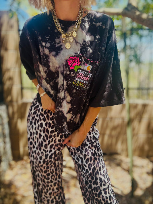 TEE-  pretty In pink dangerous in camo -HUSBAND POCKET SHIRT - XL