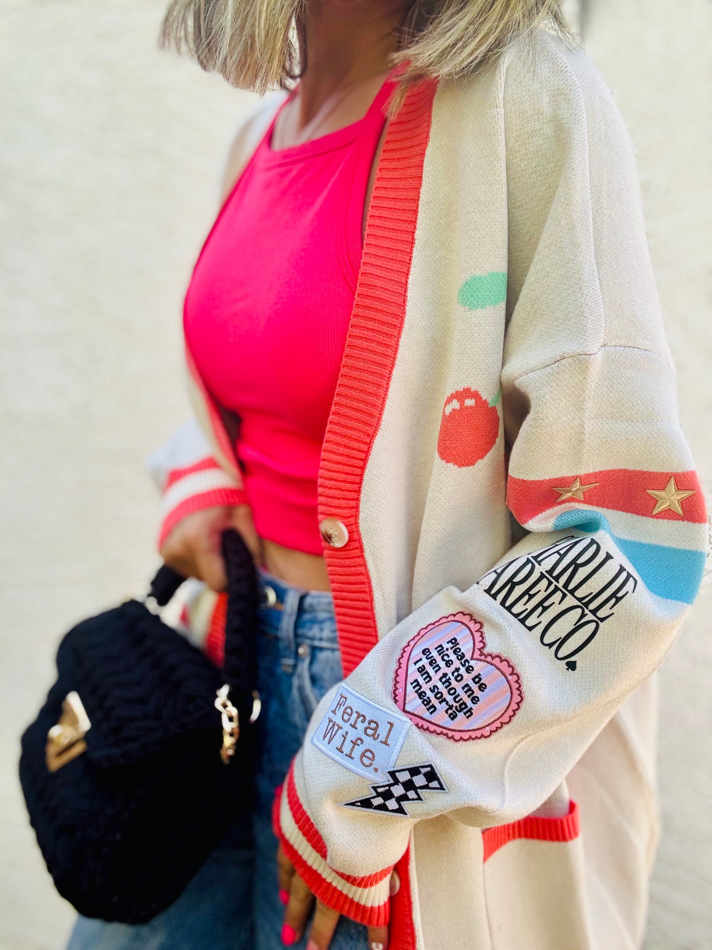 BBH-CHERRY BOMBER CARDIGAN + feral wife +￼ CM CO. babes
