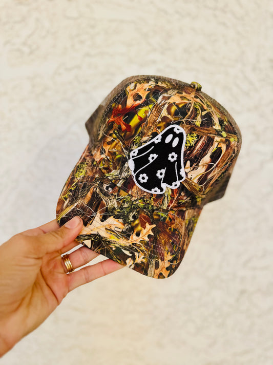 MD- floral Ghostie - full canvas camo panel trucker SnapBack