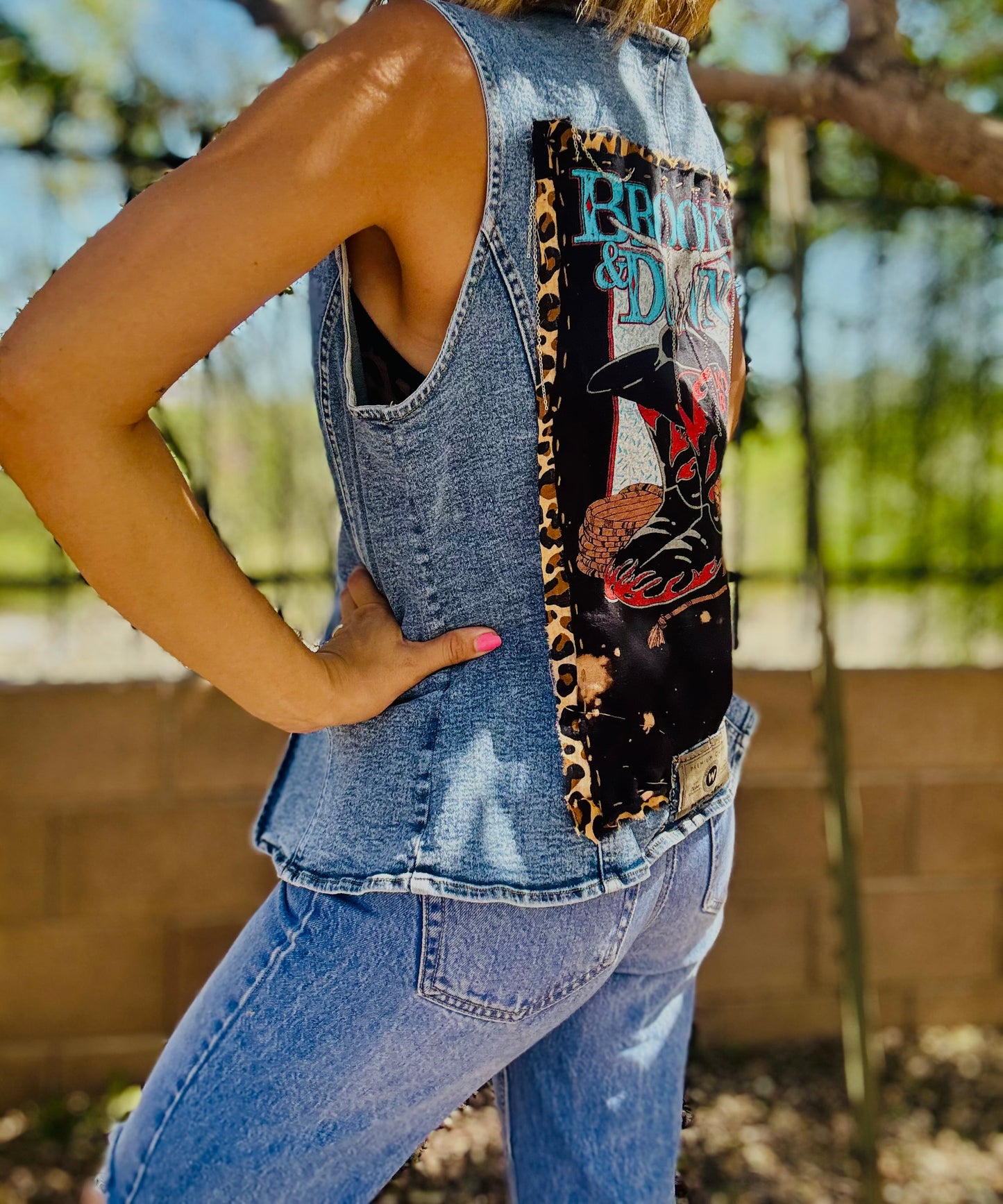 CD- denim vintage country vest - Size Large but large fitted more of a medium with loose chain work.