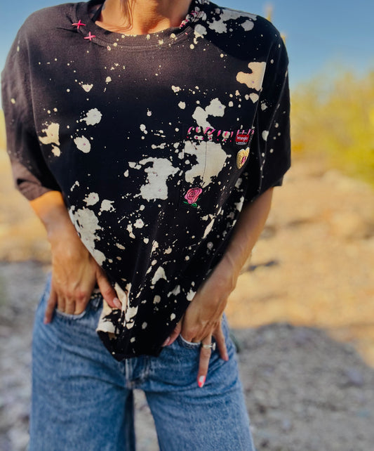 HD-Cosmic Baddie  - BLACK DISTRESSED POCKET SHIRT - MENS LARGE CUT
