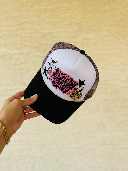 BOO-SPOOKY BABE PINK book GHOSTIE cheetah pumpkin -new cheetah mesh snapback